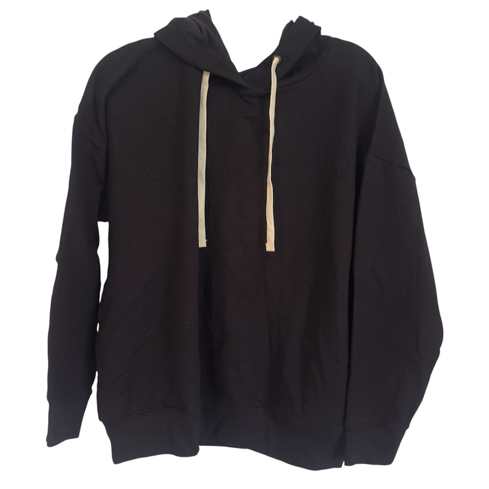 Buffalo David Bitton Womens Black Pullover Hoodie Cream Drawstring Large NEW